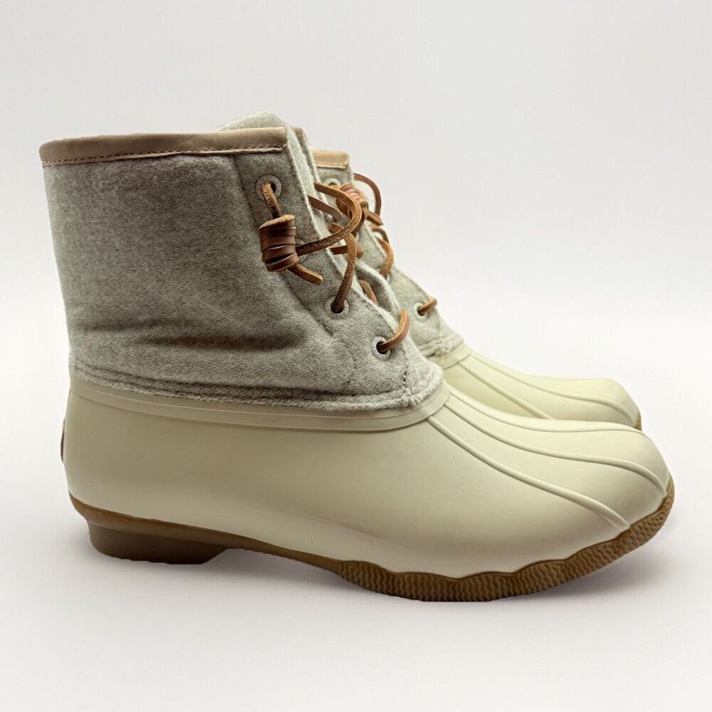 Sperry Women's Saltwater Emboss Wool Boots Waterproof White STS82473 sz 6.5